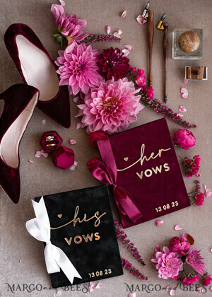 Acrylic Clear Gold Maroon Bride and Black groom vow books, Burgundy wedding vow books set of two, Velvet Marsala personalized vow booklets, Golden Mirror his and her vow books, Acrylic Velvet Gold custom wedding vow cases, bridal shower gift