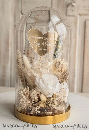 Geldgeschenk zur Hochzeit  Geschenkschachtel für Geld Geldgeschenk zur Hochzeit mit Strauß aus Trockenblumen personalisiert