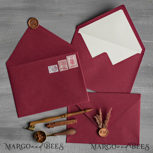 WEDDING INVITATIONS Velvet Envelopes  Maroon Handmade envelopes with Liner for invitations, handmade Craft Envelopes for Wedding cards