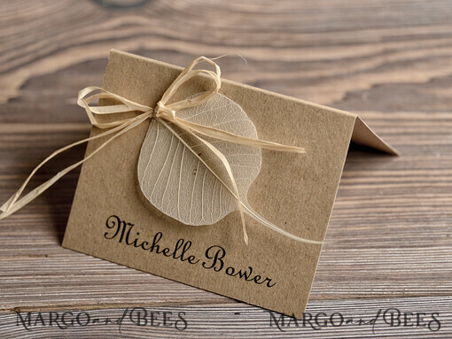 PLACE CARDS / TABLE CARDS Rustic Eco Wedding Place cards Minimalistic Rustic Eco Brown Wedding Place Cards with Raffia Twine and Dried Leaf, Simple Wedding Stationery, Elegant Wedding Place Cards, Rustic Escort Cards