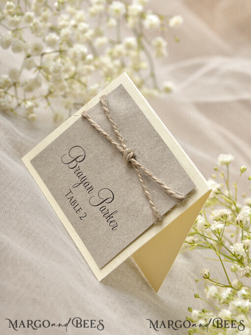 PLACE CARDS / TABLE CARDS Rustic Eco Wedding Place cards Ivory Eco Wedding Place Cards, Grey Wedding Name Tags with Burlap Twine, Rustic Wedding Stationery, Delicate Wedding Place Cards, Custom Wording Place Cards