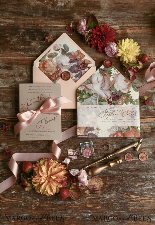 WEDDING INVITATIONS blumig / Boho / Aquarell Hochzeitseinladungset elegant mit kalligraphischem Druck floralen pastellpfirsich