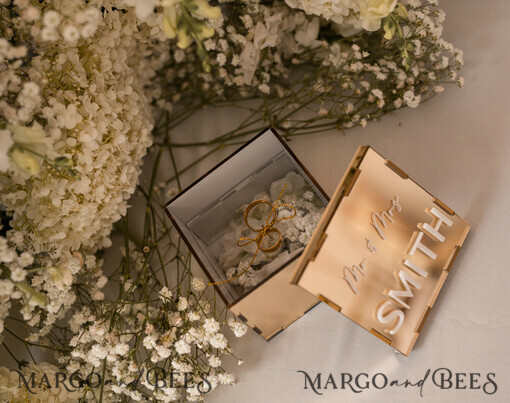 RING BEARER BOXES & PILLOWS Clear Gold Acrylic Ring Box Ring Box for Wedding Ceremony 3 rings, mirror Acrylic Golden Wedding Ring Box for ceremony, Boho Glam Wedding Ring Boxes, Luxury Acrylic Gold Ring box double Custom Colors