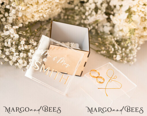 RING BEARER BOXES & PILLOWS Clear Gold Acrylic Ring Box Ring Box for Wedding Ceremony 3 rings, mirror Acrylic Golden Wedding Ring Box for ceremony, Boho Glam Wedding Ring Boxes, Luxury Acrylic Gold Ring box double Custom Colors