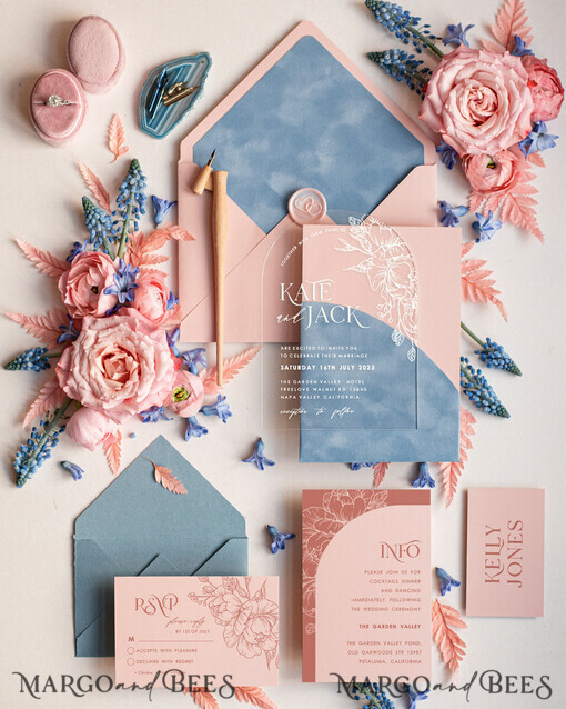 WEDDING INVITATIONS Elegant Invites Classic Cards Elegant Arch Acrylic Wedding Invitations, Velvet Pocket Light blue Modern Wedding Cards, blush pink ice blue, Plexi Wedding Invitation Suite,  Arch Modern Wedding Invites,