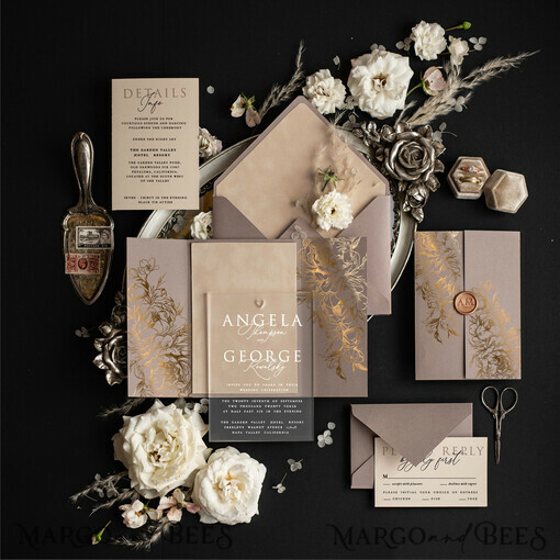 WEDDING INVITATIONS gold / rose gold / silver / glitter Luxury Golden Shine Wedding Invitations, Romantic Cappuccino Wedding Cards, Glamour Velvet Wedding Invites, Modern Gold Foil Wedding Stationery
