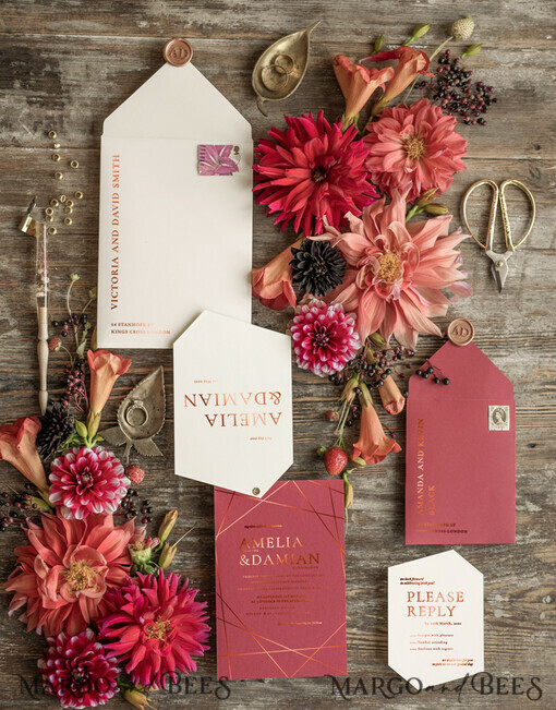WEDDING INVITATIONS gold / rose gold / silver / glitter Elegant Geometric Wedding Invites, Glamour Golden Shine Wedding Invitations, Luxury Burgundy Indian Wedding Cards, Modern Wedding Invitation Suite