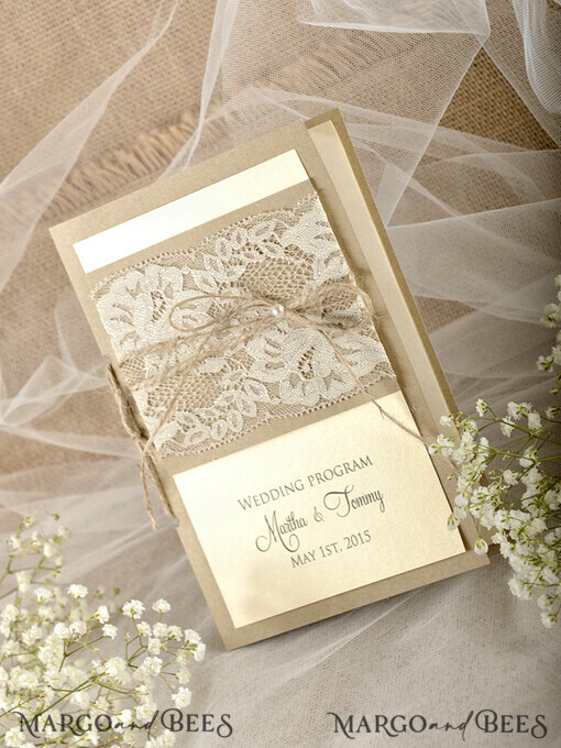 MENU & PROGRAMS rustic Rustic Wedding Program with Burlap, Barn Wedding Program, Eco Romantic Personalized Cards with Twine, Simple Rustic Lace Wedding Program, Elegant Booklet Rustic