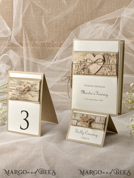 MENU & PROGRAMS rustic Rustic Wedding Program with Wooden heart, Barn Wedding Program, Eco Romantic Personalized Cards with Twine, Simple Ecru Wedding Program, Elegant Booklet Rustic Wedding Cards