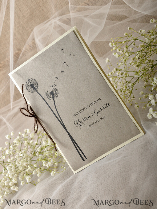 MENU & PROGRAMS rustic Rustic Dandelion Wedding Program with twine, Barn Wedding Program, Eco Romantic Personalized Cards, Simple Rustic Lace Wedding Program, Elegant Booklet Brown Wedding Cards