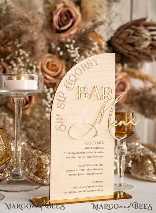 TABLE DECOR SIGNS Wood Eco Rustic Table numbers Acrylic Arch Bar Menu, gold Plexi Ivory Velvet Drink Bar Menu Sign with Stand, Beige Plexi Table Bar Menu Luxury Wedding Table Decor, Wedding Signage Ecru drink Bar Menu
