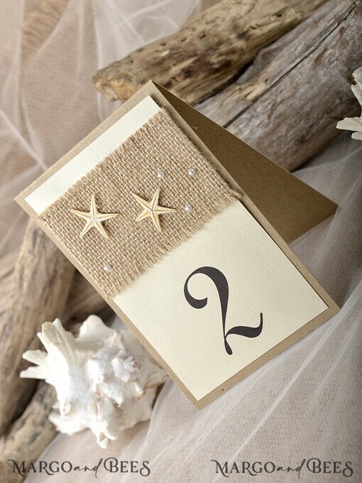 TABLE DECOR SIGNS Beach/marine/ Destionation Wedding Theme Rustic Beach Wedding Table Numbers, Destination Wedding Starfish Table Cards, Ocean Themed Table Décor, Seashell Starfish Coral Dinner Table Sign, Tropical Card