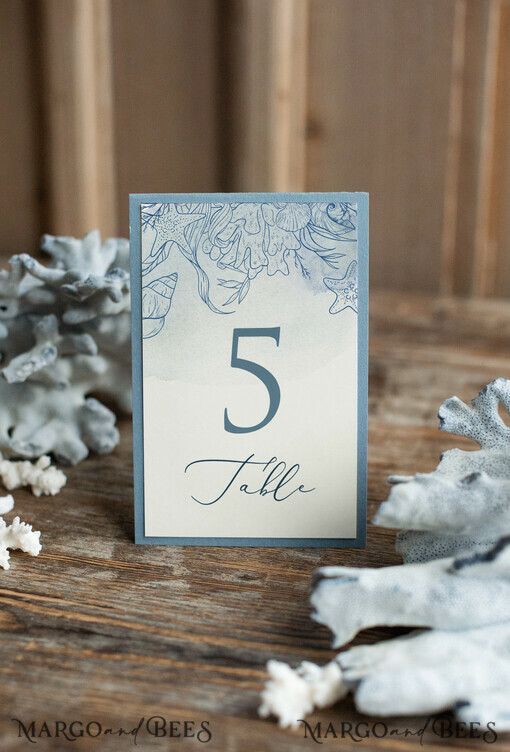 TABLE DECOR SIGNS Beach/marine/ Destionation Wedding Theme Romantic Sea Ocean Wedding Table Numbers, Destination Ecru and Dusty Blue Table Numbers, Marine Table Cards, Dusty Blue Beach Wedding Table Décor, Editable Text