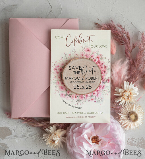 SAVE THE DATES rustikale Boho-Magnete Salbeigrüner rustikaler Save The Date Magnet & Karte Moderne Handwerkskunst Save Our Date Holzmagnete Boho Save-the-Date-Karten Holzscheibenmagnete florale Karte