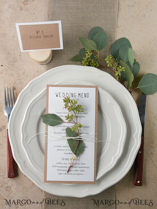 MENU & PROGRAMS rustic and lace Rustic Wedding Menu with Twine, Barn Wedding Dinner Menu, White Romantic Personalized Cards, Kraft Wedding Menu, Simple Rustic Wedding Menu, Elegant Eco Wedding Menu Cards