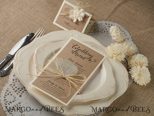 MENU & PROGRAMS rustic and lace Rustic Brown Wedding Menu, Barn Wedding Dinner Menu, Eco Romantic Personalized Cards with Twine And Leaf, Kraft Wedding Menu, Simple Rustic Wedding Menu, Elegant Eco Brown Wedding Menu Cards