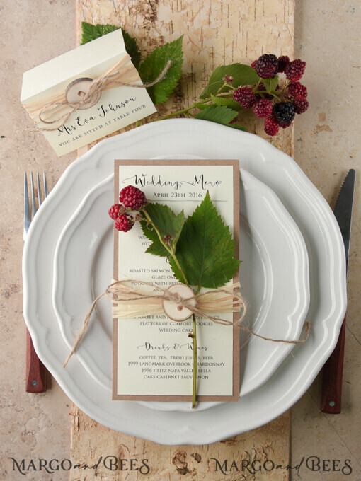 MENU & PROGRAMS rustic and lace Rustic Wedding Menu with Burlap Twine, Barn Wedding Dinner Menu, Eco Romantic Personalized Cards, Kraft Wedding Menu, Simple Rustic Wedding Menu, Elegant Ecru Wedding Menu Cards