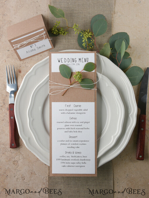 MENU & PROGRAMS rustikal und Spitze Minimalistische weiße Hochzeitsmenüs, elegante rustikale Hochzeitsmenükarten, ästhetisches Hochzeitsdinner-Menü mit Schnur, modernes Hochzeitsmenü, zartes klassisches Hochzeitsmenü.
