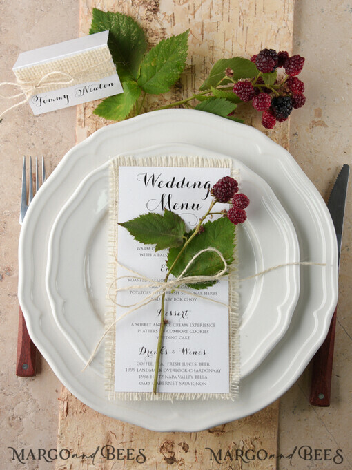 MENU & PROGRAMS rustikal und Spitze Minimalistische weiße Hochzeitsmenüs, elegante rustikale Hochzeitsmenü-Karten, ästhetisches Hochzeitsdinner-Menü, modernes Hochzeitsmenü, zartes klassisches Hochzeitsmenü und Schnur.