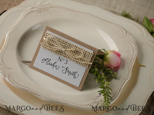 PLACE CARDS / TABLE CARDS rustic and lace Rustic Wedding Place Cards, White and Eco Place Cards, Natural Burlap Twine Wedding Name Cards, Eco Rustic Name Tags, Editable Text, Simple Design Escort Cards