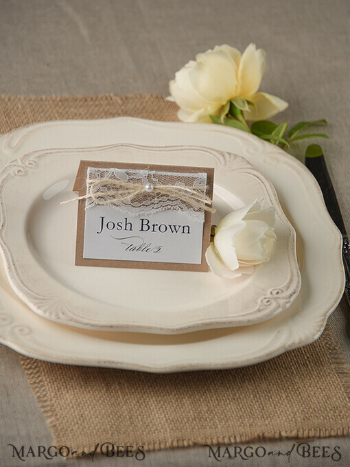 PLACE CARDS / TABLE CARDS rustic and lace Rustic Wedding Place Cards, White and Eco Place Cards, Natural Burlap Twine Wedding Name Cards, Eco Rustic Name Tags, Editable Text, Simple Design Escort Cards