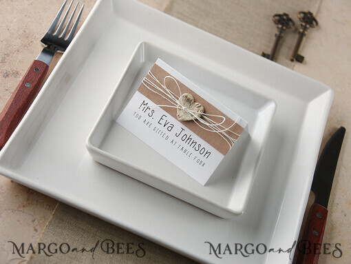 PLACE CARDS / TABLE CARDS rustic and lace Elegant Eco White Wedding Place Cards with Wooden Heart, White Wedding Name Tags with White Twine and Birch Heart, Rustic Wedding Stationery, Editable Text