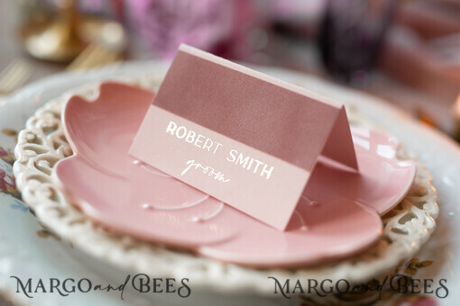 PLACE CARDS / TABLE CARDS Luxury Premium Glitter/ Gold/ Silver/ Rose Gold Elegant Blush Pink Velvet Place Cards, Blush Pink Luxurious Seating Cards with real gold foil printout, Romantic Escort Cards for Your Wedding Tables