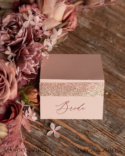 PLACE CARDS / TABLE CARDS Luxury Premium Glitter/ Gold/ Silver/ Rose Gold Romantic Blush Pink Wedding Place Card, Pink Wedding Name Tags with Pink Shimmer Paper, Delicate Escort Cards for Your Wedding Tables, Pink Glitter Place Cards