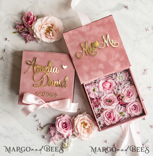 RING BEARER BOXES & PILLOWS Velvet ring box for wedding ceremony Personalised wedding Ring box • Blush Pink Golden velvet Wedding Ring Box for ceremony ceremony velvet, Boho Glam Wedding Ring Boxes his hers, Luxury Velvet Ring box double Custom Colors