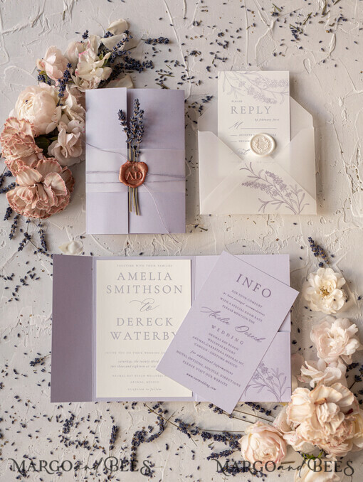 WEDDING INVITATIONS Modern Invites Floral Cards Delicate Lilac Wedding Invitations, Elegant Wedding Invites With Lavender, Minimalistic Purple Wedding Cards, Handmade Wedding Invitation Suite
