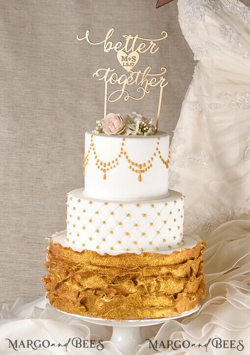 CAKE TOPPER gold wedding cake topper, elegant cake topper