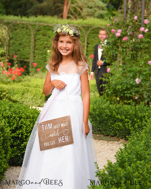 FLOWER GIRL / Page Boy SIGNS rustic Personalised wood wedding sign, Wooden Page boy sign, Wood Engraved flower girl sign, flower girl wedding day sign, rustic wedding decor for flower girl, daddy here comes mummy, here comes the bride