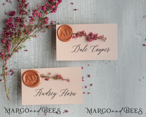 PLACE CARDS / TABLE CARDS Romantic Boho/ Botanical/ Floral Elegant Blush pink wedding place card with a wax seal, Custom handmade wedding place cards, Floral Wedding Name Tags, Elegant Table Decor, Botanical Name Tags