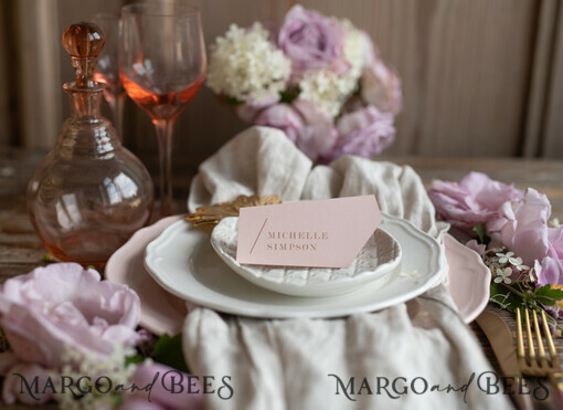 PLACE CARDS / TABLE CARDS Romantic Boho/ Botanical/ Floral Geometric Romantic Blush Pink Place Cards, Modern geometric wedding Place Cards, Minimalistic Elegant Wedding Card, Custom Wording Place Names, Minimalist Cards