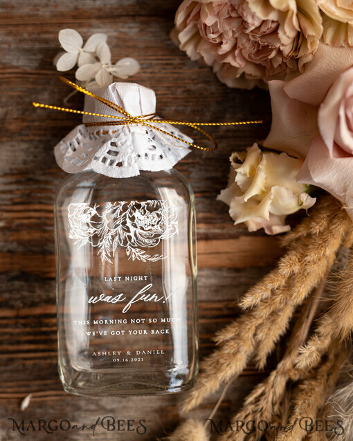 WEDDING FAVORS wedding hangover kits Elegant Luxury Hangover Set, Glass Favor Bottle with your Text, Hangover Kit