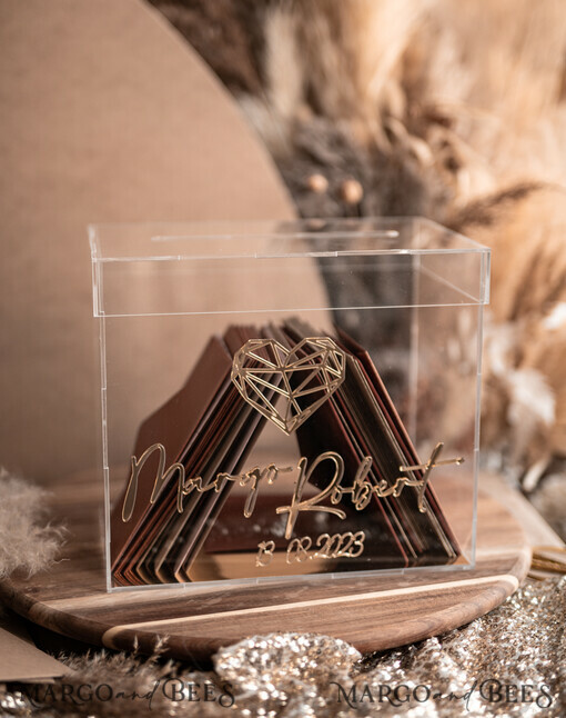 CARD BOXES Acrylkartenbox Moderne geometrische Herz Klar Hochzeit Wünschen gut Acryl Geld Geschenkkartenbox, Personalisierte Hochzeitskartenbox, Acrylkartenbox, Hochzeitskartenbox mit Deckel, Hochzeitsgeldbox, Hochzeitskartenbox, Hochzeitskartenhalter
