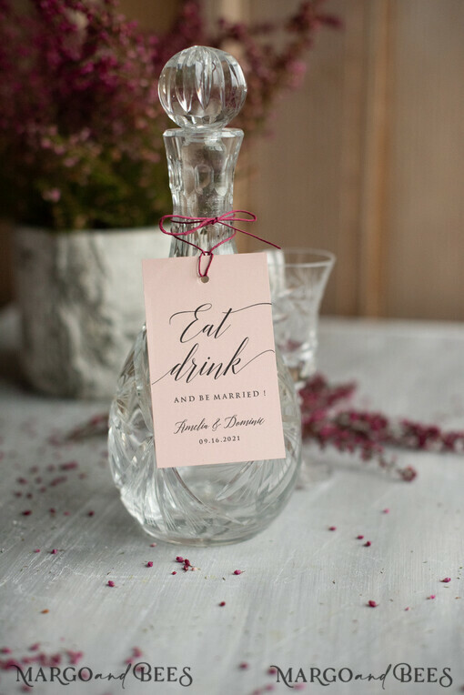 DRINKS LABELS Romantic Custom Wedding drink label card blush pink