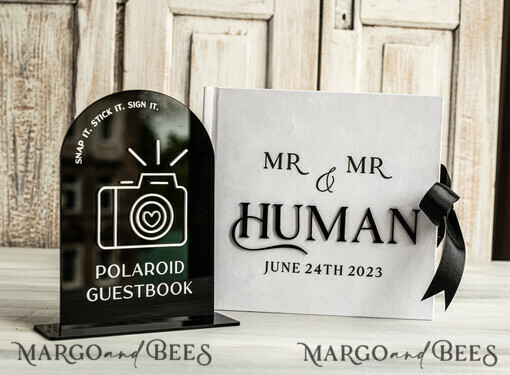 WEDDING GUEST BOOKS Instax Instant Photo Book black & white Velvet  Acrylic Wedding Guest Book Personalised & sign set, Velvet elegant Instant Photo Book Boho Elegant Instax Guestbook