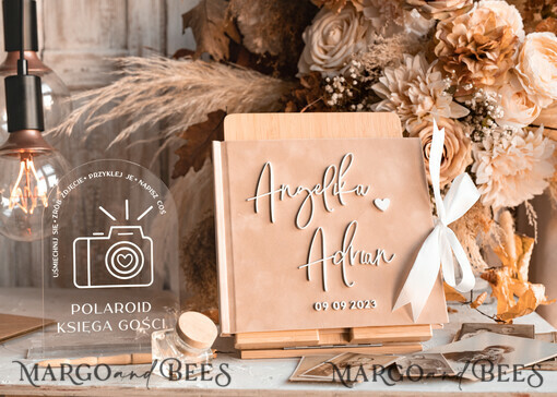 WEDDING GUEST BOOKS Instax Instant Photo Book Wedding Beige Guest Book Personalised and sign set, Velvet Instant Photo Book Boho Elegant Instax Wedding Photo Guestbook