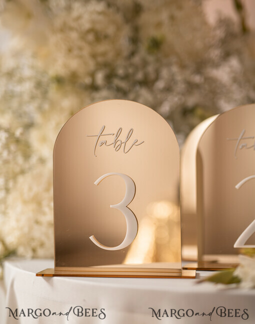 TABLE DECOR SIGNS Acrylic table decor Numbers Acrylic Arch Table Numbers, Mirror Gold Acrylic Sign, Gold Plexi Table Numbers, Luxury Wedding Table Decor, Wedding Signage Golden Mirror Table Numbers