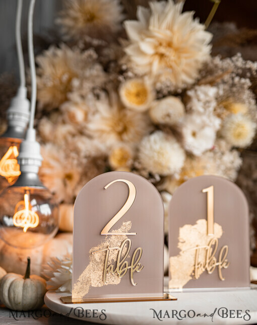 TABLE DECOR SIGNS Acrylic table decor Numbers Acrylic Arch Beige Table Numbers, Clear Acrylic and gold table numbers, Nude Taupe Gold Plexi Table Numbers, Tan Luxury Wedding Table Decor, Earthy Wedding Sign