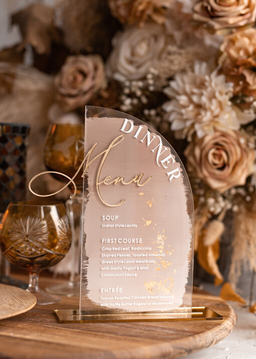TABLE DECOR SIGNS Acrylic table decor Numbers Acrylic Half Arch Ombre Cappuccino Table Menu, Clear Acrylic And Gold Sign, Nude Gold Plexi Table Numbers, Tan Luxury Wedding Table Decor, Earthy Wedding Signage Golden Mirror Table Numbers