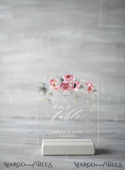 TABLE DECOR SIGNS Acrylic table decor Numbers Floral Boho Acrylic Table Numbers, Romantic Clear Acrylic Sign, Transparent Plexi Table Numbers, Wedding Table Decor, Custom Geometric Handmade Wedding Signage