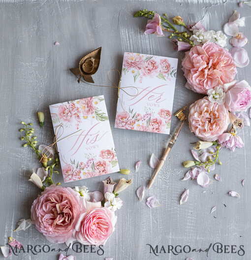 WEDDING VOWS modern Wedding vows custom card, Personalized Wedding Vow Booklets, Personalised Wedding Vow Books, Custom Vow Books, Pink Floral Wedding Vows Book