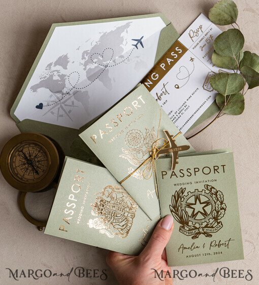 SAMPLING SERVICE samples Sample, bespoke sample set  Sage Green Passport Wedding Invitation, Wedding Cards  Boarding Pass,  Tuscany Passport Wedding Invitations  Abroad, Destination Wedding Invites, Travel Map Wedding Stationary