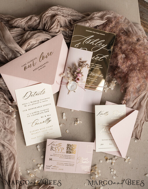 SAMPLING SERVICE Muster
 Beispiel Luxus Spiegel goldene Hochzeitskarten, elegante Blush Pink Hochzeitskarten, glamouröse Acryl Hochzeits Einladungen, klare Plexi Hochzeits Einladung Suite.