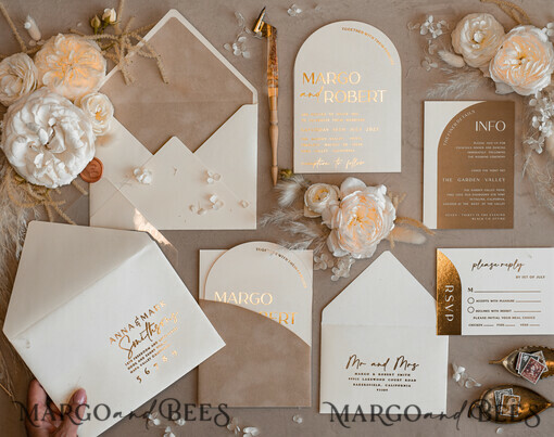 SAMPLING SERVICE samples Ivory Gold wedding Invitation Sample, handmade sample set, Beige Velvet and Gold Foil wedding invitation, Glamour invites sample set