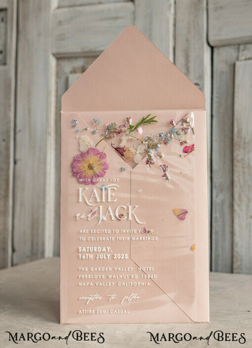 SAMPLING SERVICE Muster
 Beispiel Blush Pink Klare echte Blumen Hochzeitseinladungen, elegante Garten Pampasgras Hochzeitseinladungen, Samt transparente Hochzeitseinladungen, Hochzeitseinladung Suite