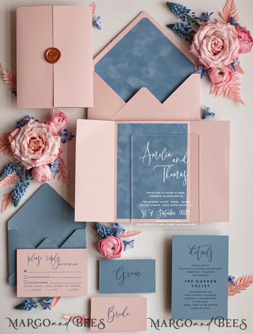 SAMPLING SERVICE samples Dusty Blue Velvet wedding Invitation Sample, handmade sample set, Dusty Rose wedding invitation sample set, arch acrylic invites sample set