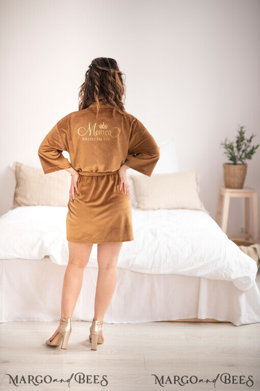 BRIDESMAID/BEST MAN BOX WEDDING ROBE  Copper Beige Velvet wedding robe maid of honor, cute present idea for bridesmaid, Bridesmaid Maid of Honor Elegant Robe